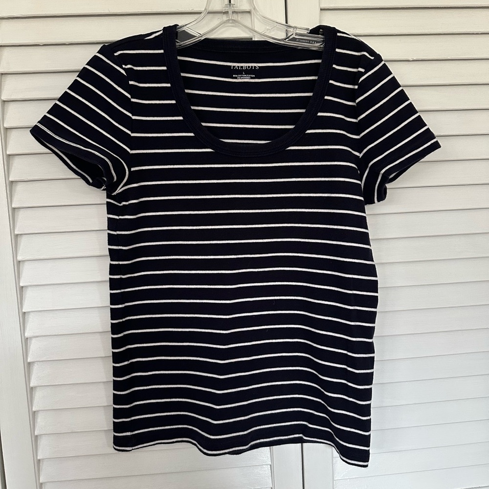 Talbots Women's Navy and White Striped Top